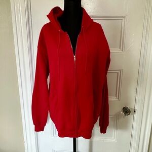 HANES Size Large Red Zip-Up Hoodie Sweatshirt Men Women Unisex Shirt Comfy